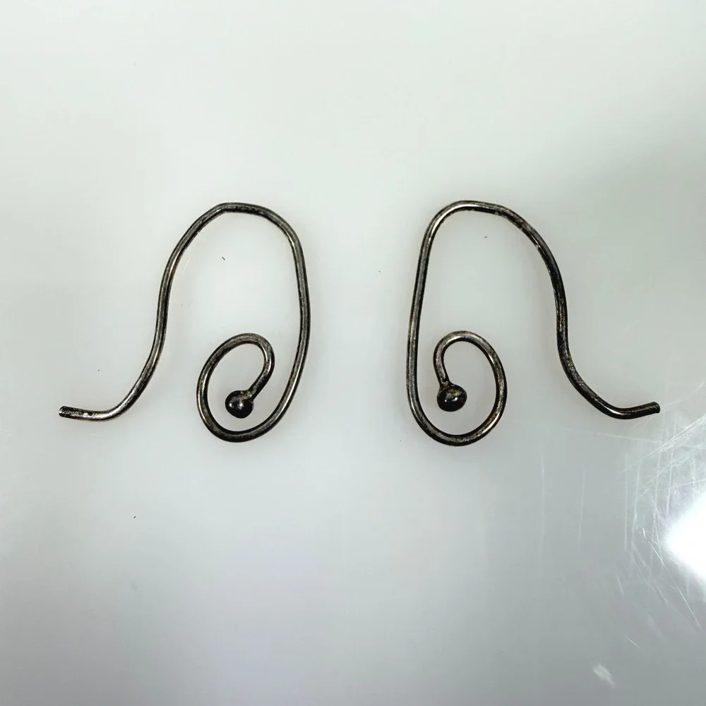 Pandora Sterling Silver ALE Spiral Hook Earrings 925 Minimalist Ball End 1276